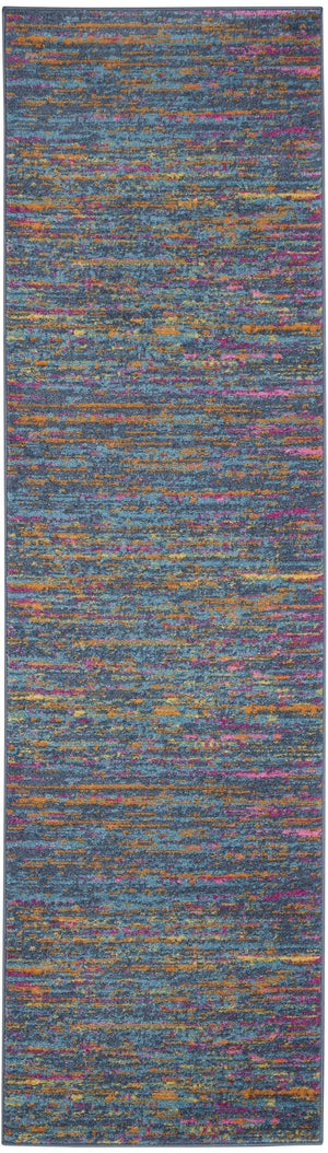 2’ x 10’ Blue Distressed Striations Runner Rug