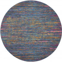 8’ Round Blue Distressed Striations Area Rug