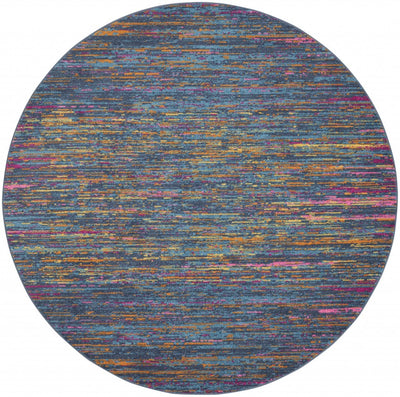 8’ Round Blue Distressed Striations Area Rug