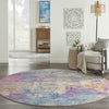 8’ Round Ivory and Multi Abstract Area Rug