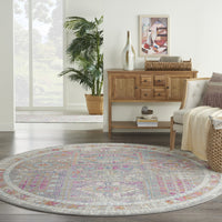 8’ Round Gray Distressed Ornamental Area Rug