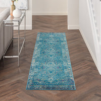 2’ x 10’ Blue Distressed Medallion Runner Rug