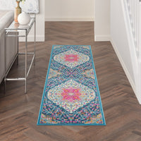 2’ x 6’ Blue and Pink Medallion Runner Rug