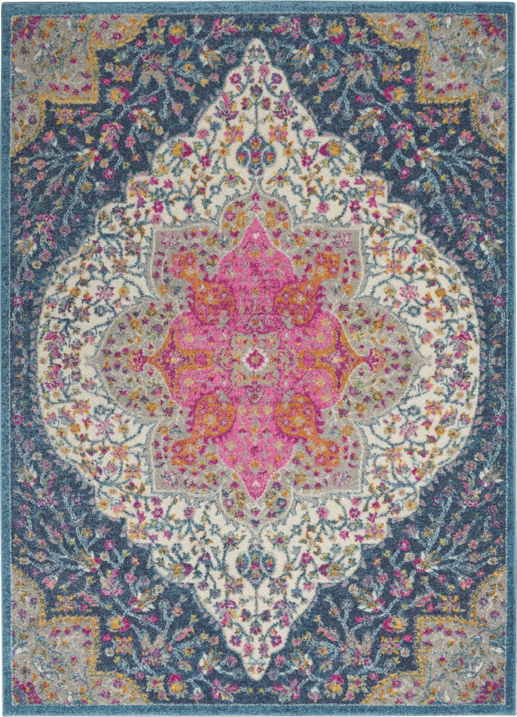 4’ x 6’ Blue and Pink Medallion Area Rug