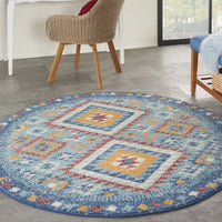 5’ Round Blue and Multi Diamonds Area Rug