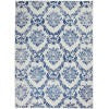 5’ x 7’ Ivory and Navy Damask Area Rug