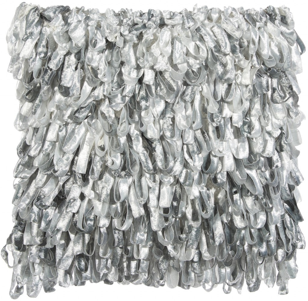 Shiny Gray Shaggy Throw Pillow