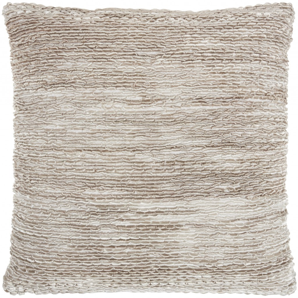 Taupe and White Striped Throw Pillow