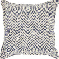 Indigo and Ivory Waves Throw Pillow