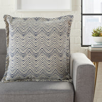 Indigo and Ivory Waves Throw Pillow