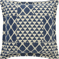 Indigo and Beige Patchwork Throw Pillow