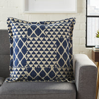 Indigo and Beige Patchwork Throw Pillow