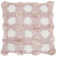 Floral Textured Pink and White Throw Pillow