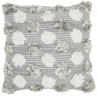 Floral Textured Gray and White Throw Pillow