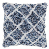 Royal Blue and White Shaggy Chevron Throw Pillow