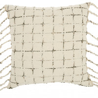 Brown and White Grid Detail Throw Pillow