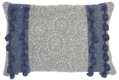 Navy Blue Rectangular Embellished Throw Pillow