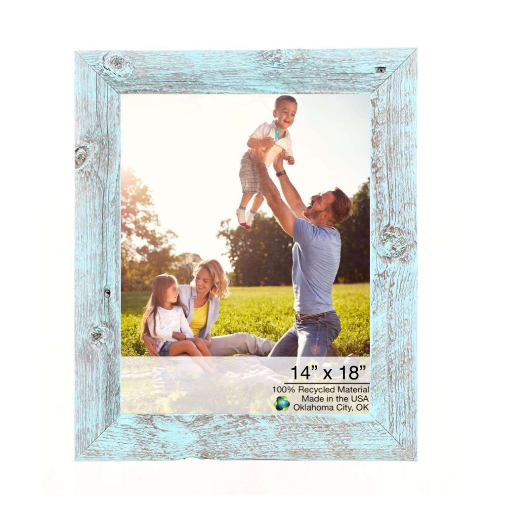 14" x 18" Rustic Farmhouse Light Aqua Blue Wood Frame