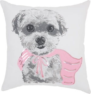 White and Pink Super Pup Throw Pillow