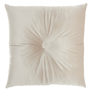 Off White Center Beaded Tuft Throw Pillow