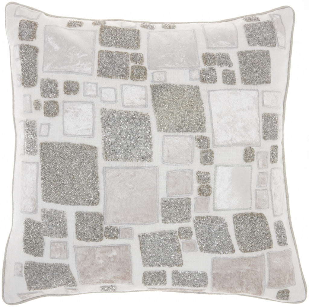 White and Silver Square Pattern Throw Pillow