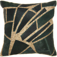 Dark Green and Gold Abstract Bling Cowhide Throw Pillow