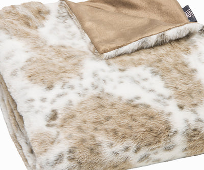 Premier Luxury Spotted White and Brown Faux Fur Throw Blanket