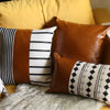 Black and White Stripes with Faux Leather Decorative Pillow Cover