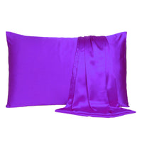 Bright Purple Dreamy Set of 2 Silky Satin Standard Pillowcases