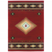 2’ x 3’ Red and Beige Ikat Pattern Scatter Rug