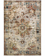 5’ X 7’ Gray And Rust Distressed Medallion Area Rug