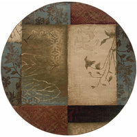 8’ Round Beige and Brown Floral Block Pattern Area Rug