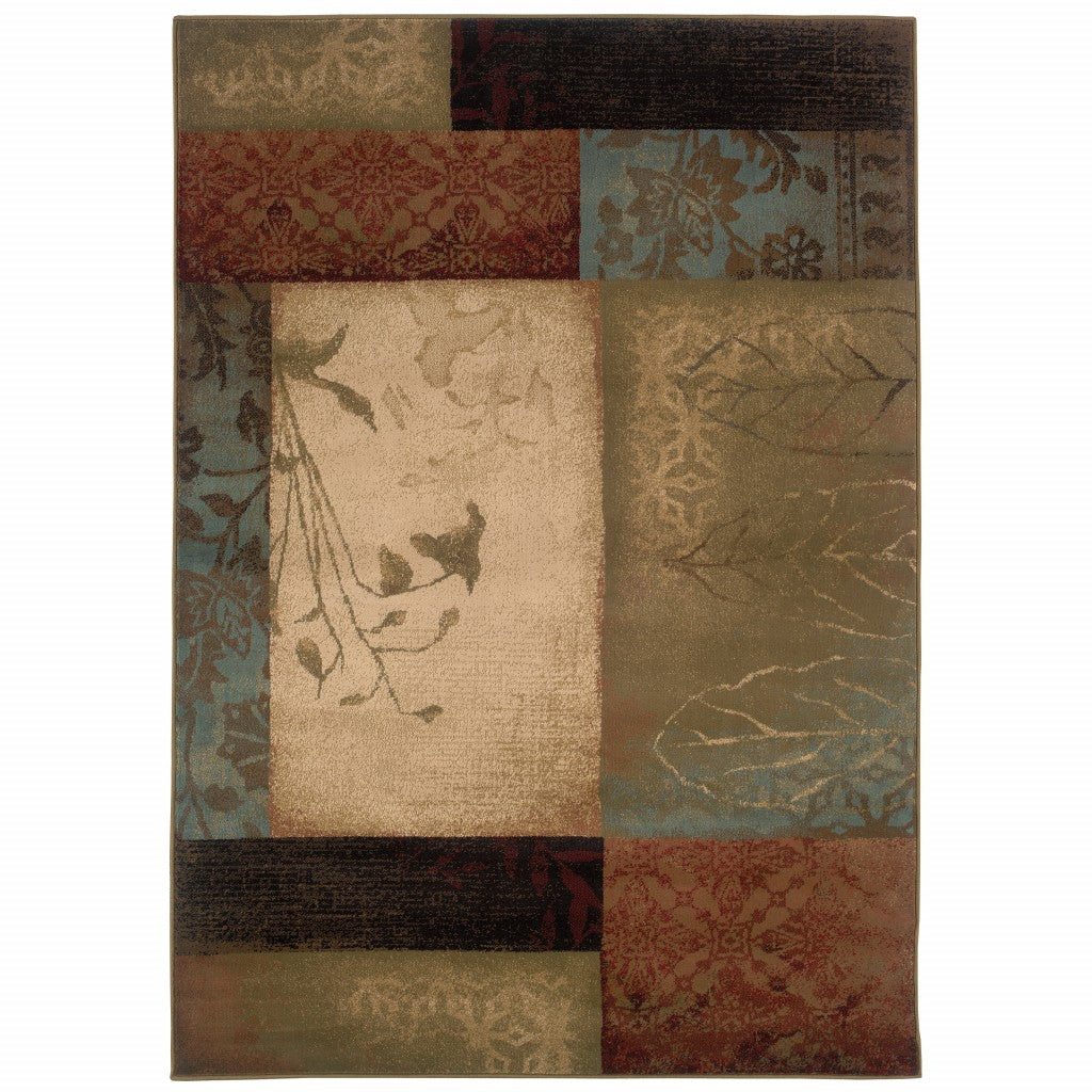 8’ x 11’ Beige and Brown Floral Block Pattern Area Rug