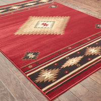 8’ x 11’ Red and Beige Ikat Pattern Area Rug