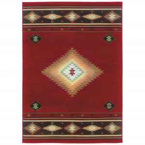 8’ x 11’ Red and Beige Ikat Pattern Area Rug