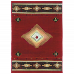 10’ x 13’ Red and Beige Ikat Pattern Area Rug