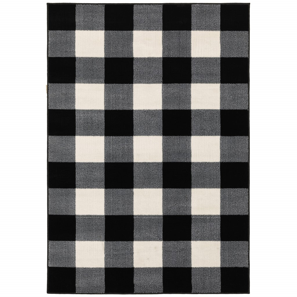 5’ x 7’ Monochromatic Gingham Pattern Indoor Area Rug