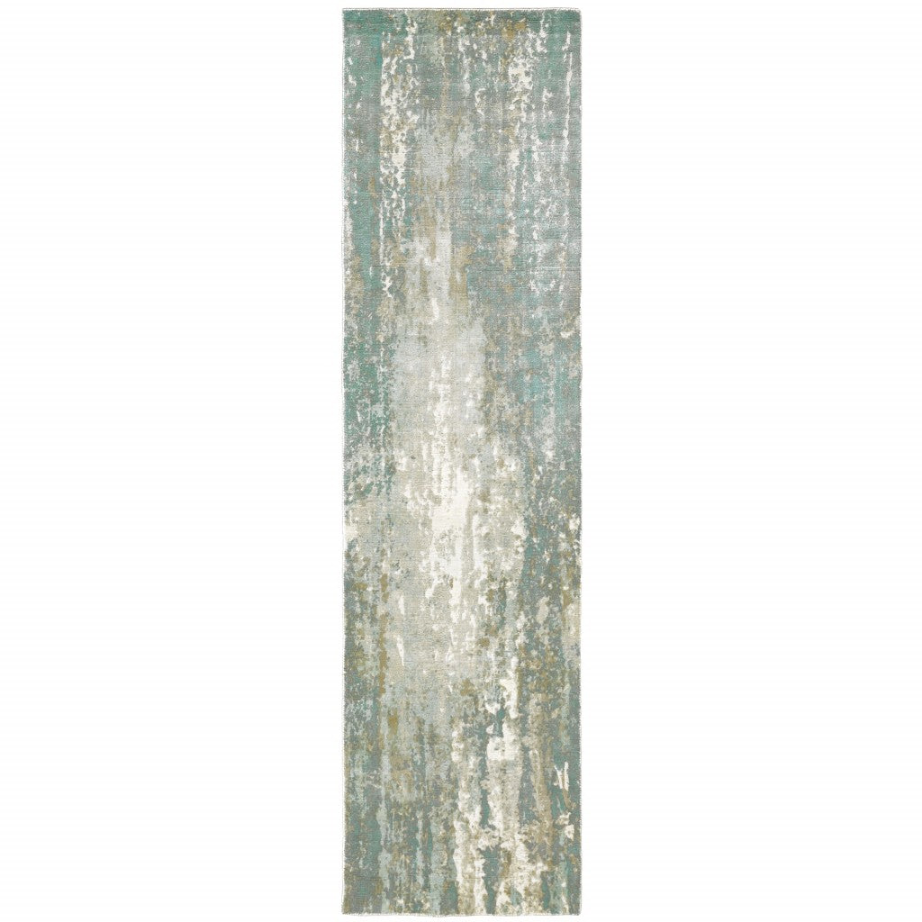 3’ x 10’ Blue and Gray Abstract Splash Indoor Runner Rug