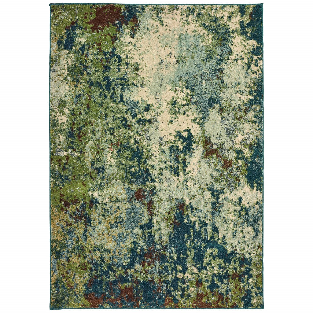 5’ x 8’ Teal and Pickle Green Abstract Indoor Area Rug