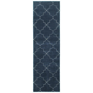 2’ x 8’ Blue and Ivory Trellis Indoor Runner Rug