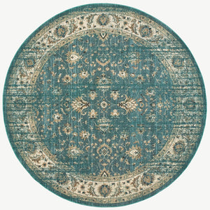 8’ Round Peacock Blue and Ivory Indoor Area Rug