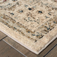 8’ Round Ivory and Gold Distressed Indoor Area Rug
