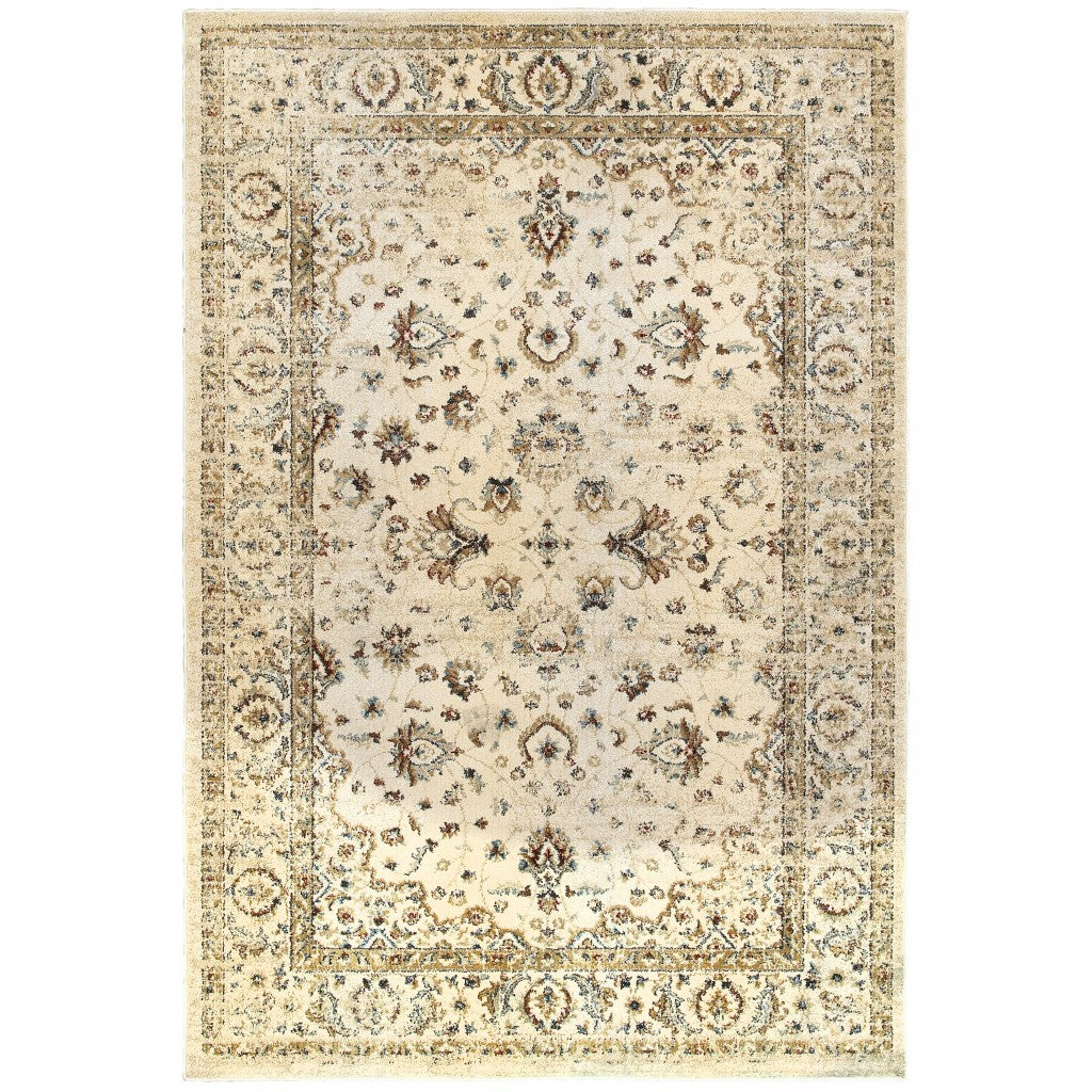 10’ x 13’ Ivory and Gold Distressed Indoor Area Rug