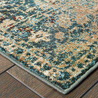 5’ x 8’ Sand and Blue Distressed Indoor Area Rug