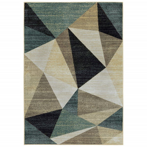 4’ x 6’ Gray and Teal Geometrics Indoor Area Rug