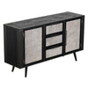 63" Modern Rustic Black and Rattan Buffet Server