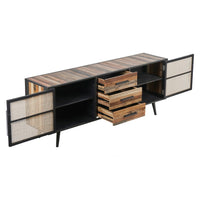 79" Modern Rustic Black Natural and Rattan Buffet Server