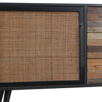 79" Modern Rustic Black Natural and Rattan Buffet Server