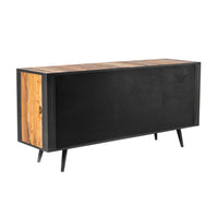 71" Modern Rustic Black Natural and Rattan Buffet Server