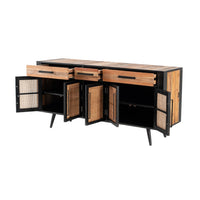 71" Modern Rustic Black Natural and Rattan Buffet Server